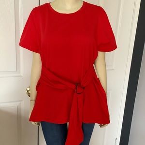 ELOQUII 14/16 Red 
Belted Waist T-Shirt